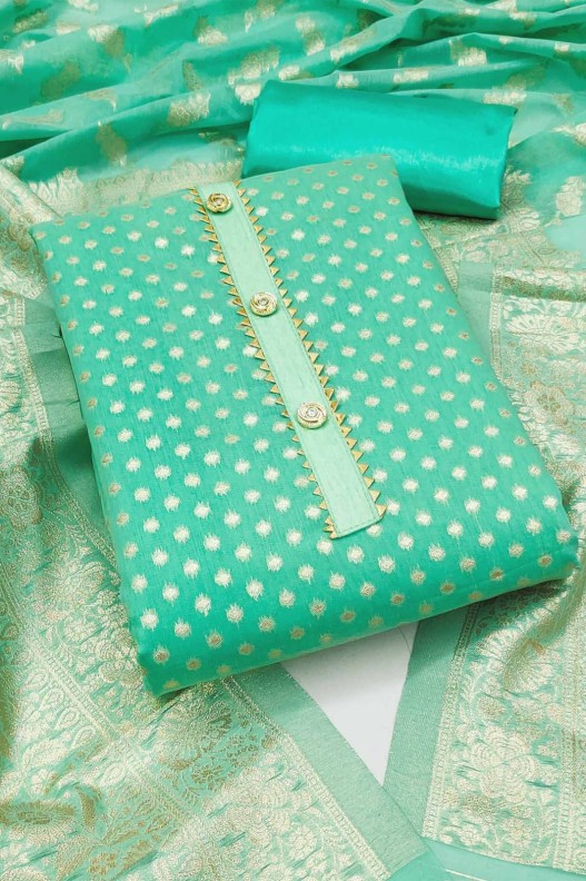 Premium Chanderi Jacquard Rama Green Salwar Suit For Women